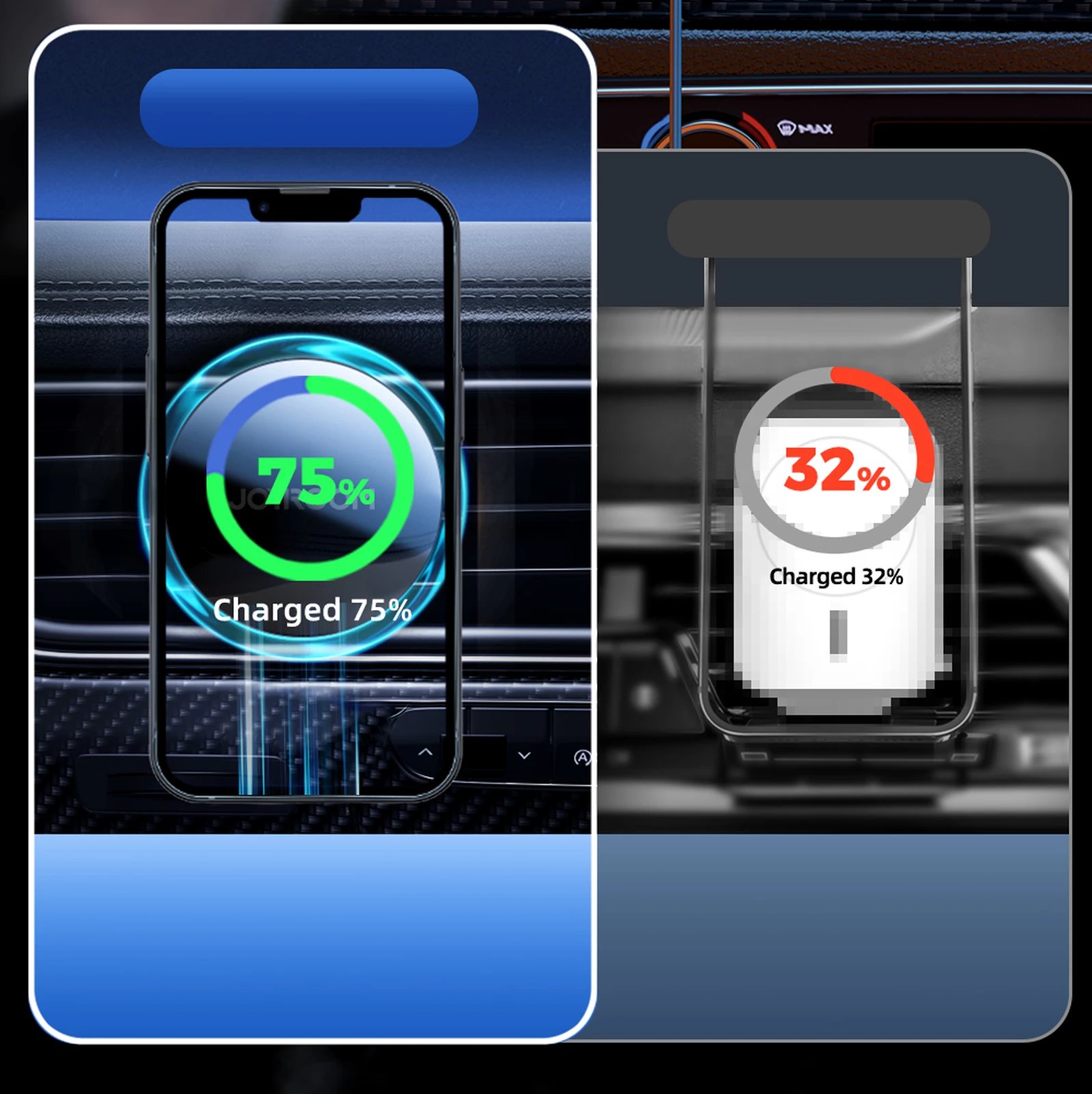 Mbajtëse makine për celular me karikues wireless MagSafe 15W, Joyroom JR-ZS291, për grilë ajrimi, me rrotullim 360°, me kabllo USB-A në USB-C, argjendtë