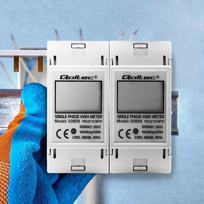 Matës energjie njëfazor Qoltec 50899, LCD, për montim në shinë DIN, Gri