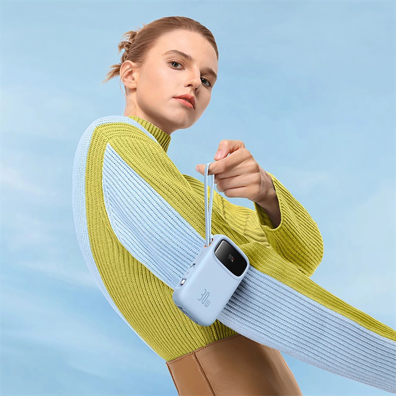 Powerbank Baseus QPow 2, 10000mAh, 30W, me kabllo USB-C të integruar, Kaltër