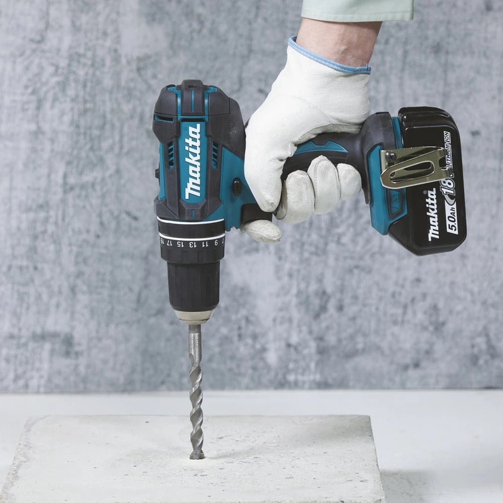 Makineri shpuese me goditje Makita DHP482RFX9, 18V, brushless, 2 bateri, 92 sene, e zezë/jeshile
