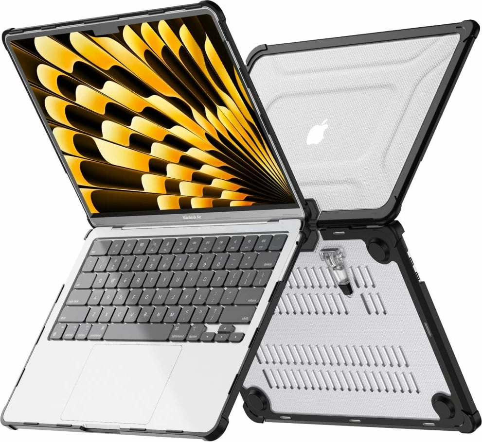 Mbështjellës Tech-Protect SmartShell Pro për MacBook Air 13" M2/M3/M4, i tejdukshëm dhe i zi