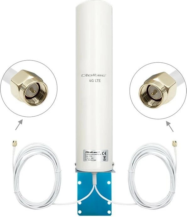 Antenë 4G LTE Qoltec 57045, omnidireksionale, 12dBi, e bardhë, për jashtë