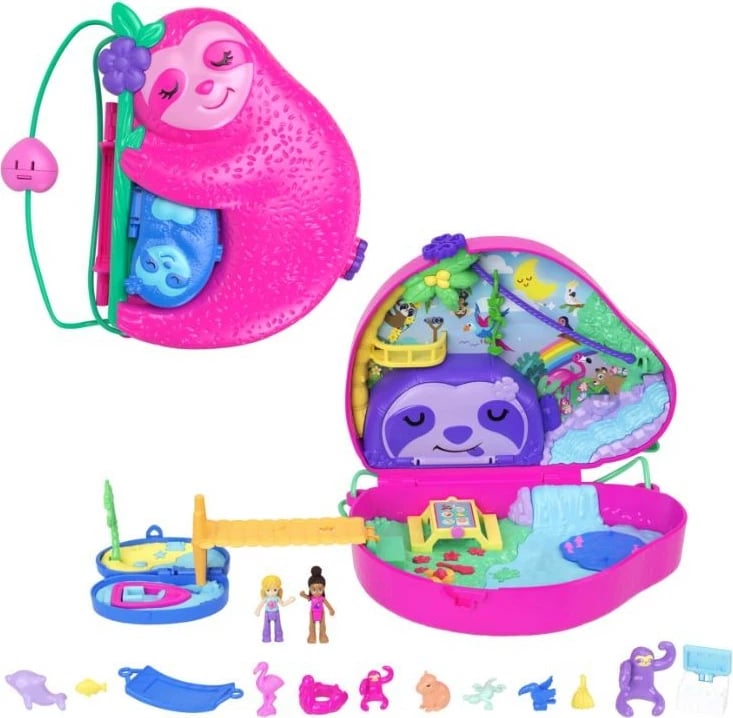 Set lodrash Polly Pocket Sloth Family, Mattel, GKJ63/HRD40, shumëngjyrësh
