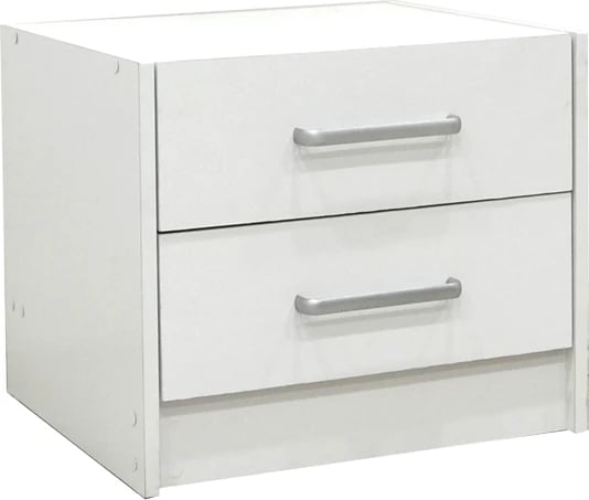 Komodinë Olympus me 2 sirtarë, ngjyrë e bardhë, 47.5x40.5x40.5