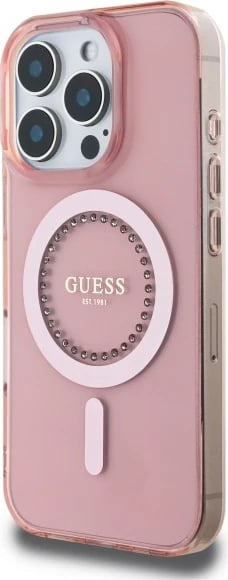 Mbështjellës Guess IML Rhinestones për iPhone 16 Pro Max, MagSafe, Rozë