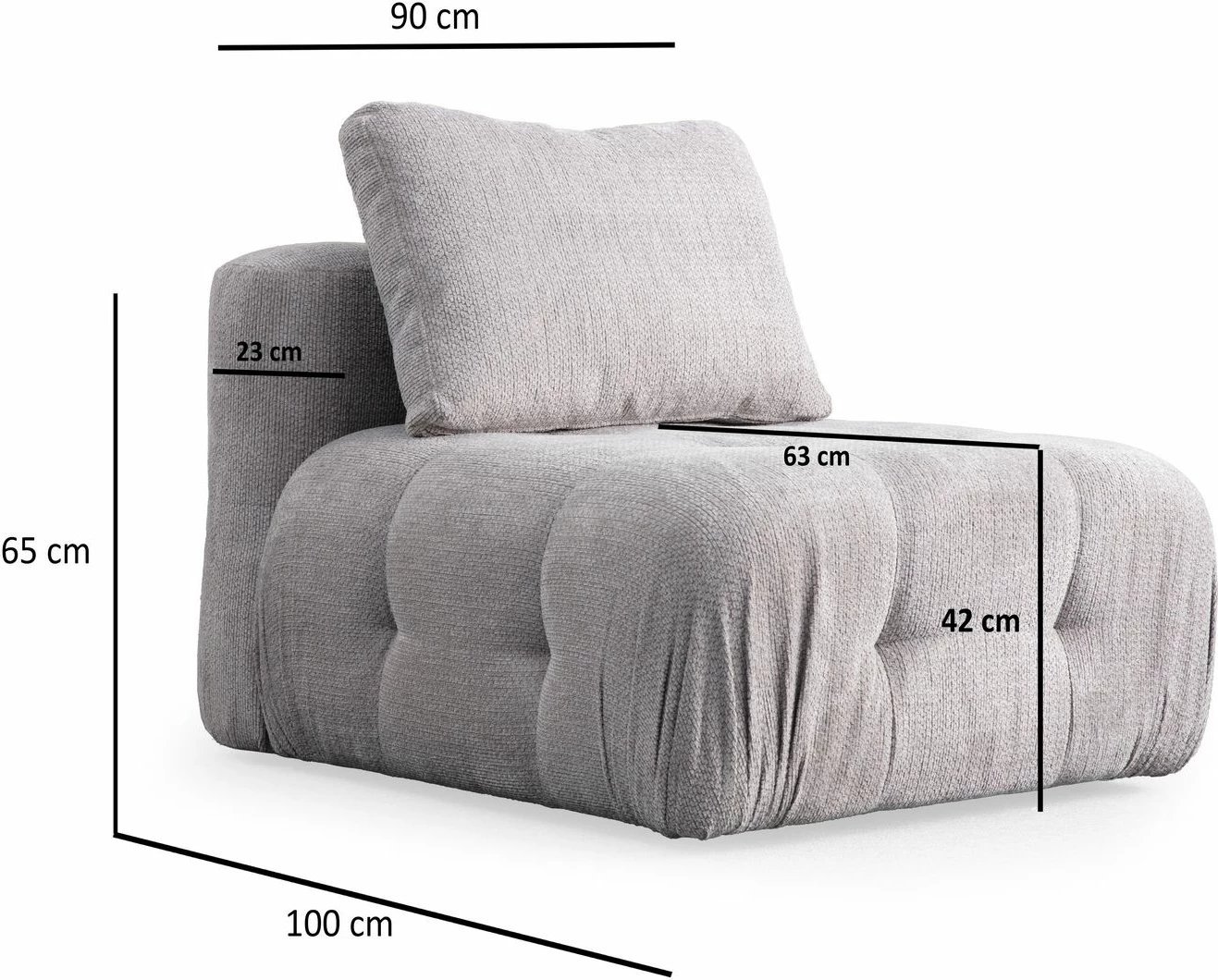 Këndare Amaris, 3 vende me pouffe, ngjyrë gri e çelët