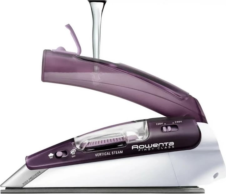 Hekur me avull udhëtimi, Rowenta, First Class DA1511F1, 1000W, depozitë 70 ml, tension i dyfishtë, dorezë e palosshme, bardhë-vjollcë