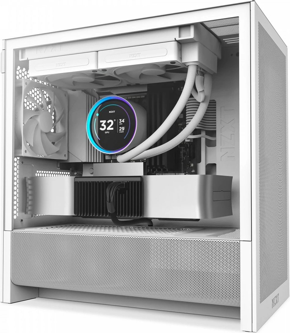 Kasë NZXT H3 Flow CC-H31FW-01 mATX Mini Tower, për pllakë amë mATX/Mini‑ITX, panel xhami i temperuar, USB‑C, deri 7 ftohës, pa PSU, e bardhë