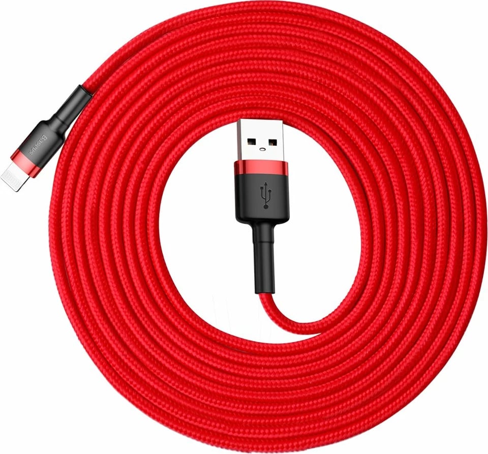 Kabllo Baseus Cafule CALKLF-R09 USB-A në Lightning, 3m, e kuqe