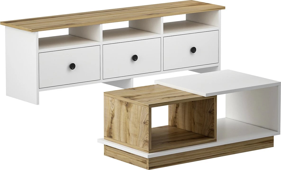 Set mobiljesh për dhomë dite, Skye Decor, Oslo, ngjyrë e bardhë dhe lis