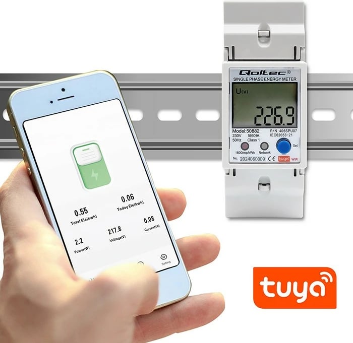 Matës energjie njëfazësh Qoltec 50882, LCD, Wi-Fi, i bardhë
