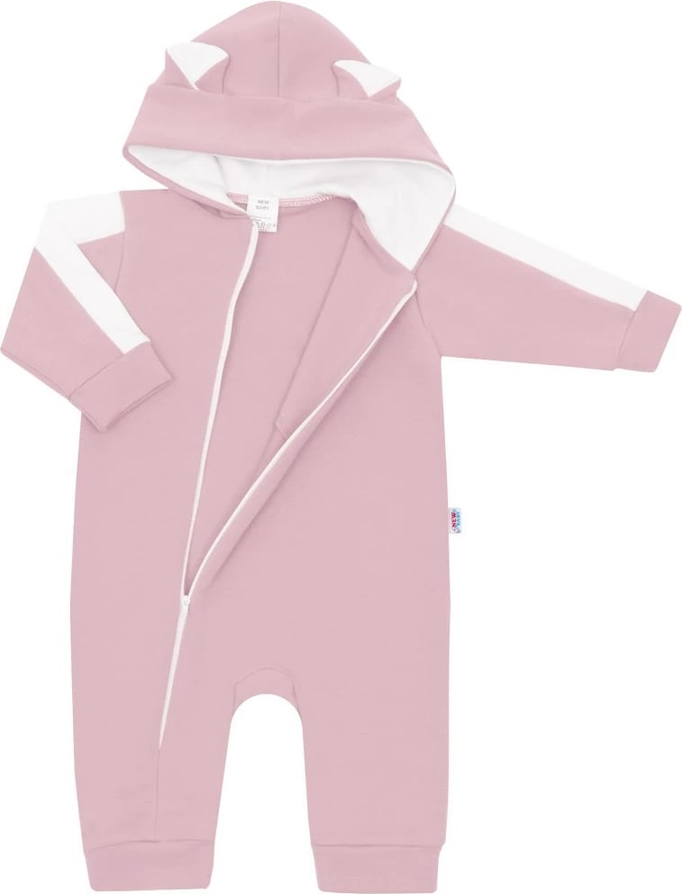Kombinezon bebe, New Baby, The Best, termal 98% pambuk 2% elastan, zinxhir i plotë, kapuç me veshë, madhësia 92 (18-24m), rozë