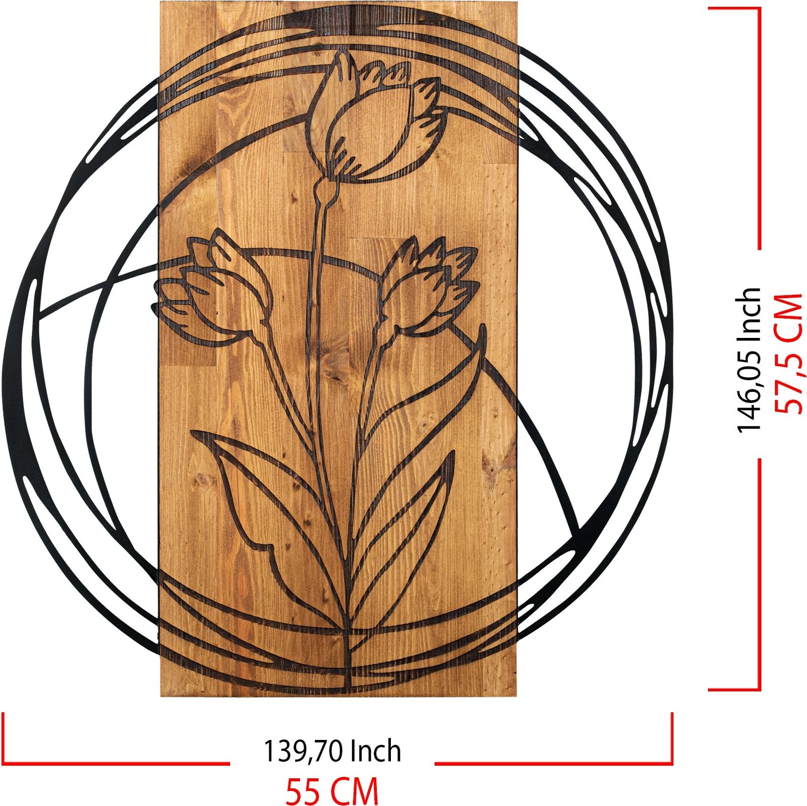 Aksesor dekorativ për mur, dru dhe metal, tulipan, Wallity