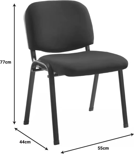 Karrige mysafirësh e grumbullueshme Anilian, pëlhurë e zezë, këmbë metalike të zeza, 55x44x77cm