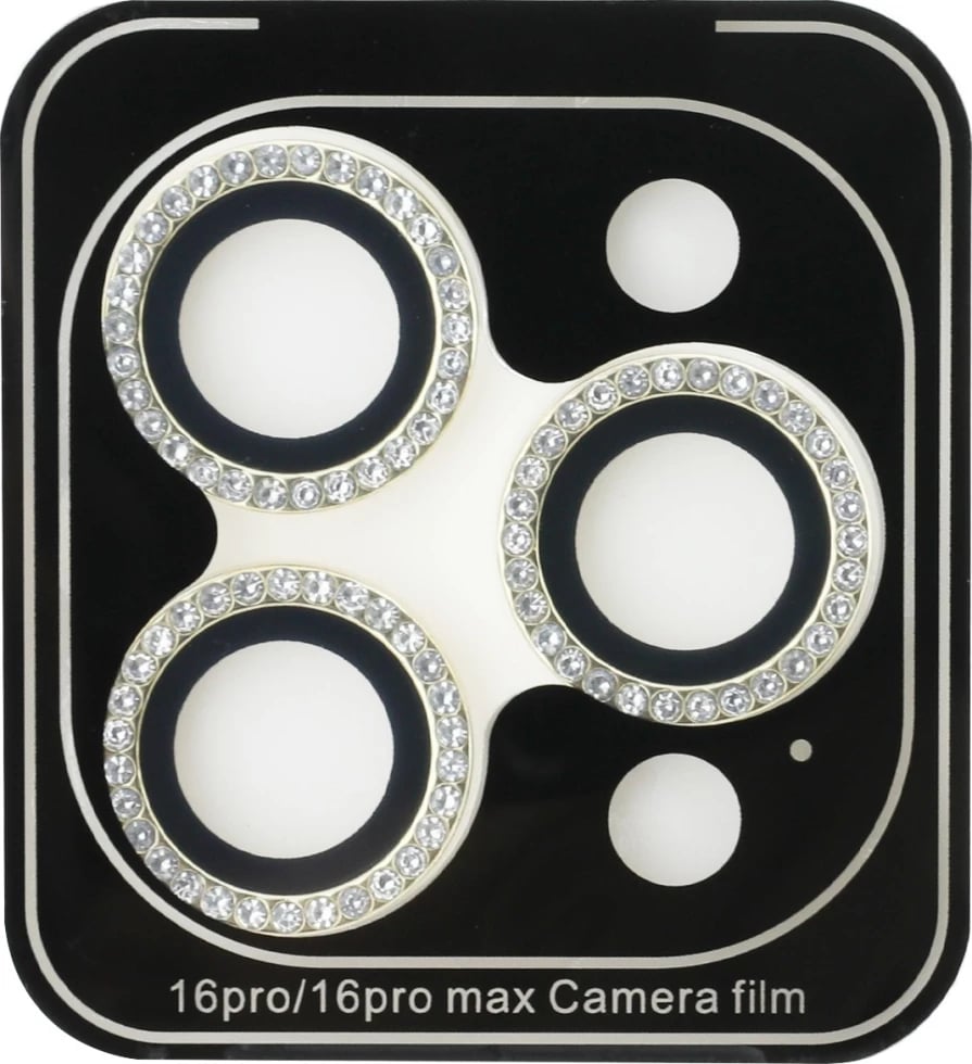 Mbështjellës xhami Guess BP Rhinestone 2in1 për ekran dhe kamera, për iPhone 16 Pro Max, Gold