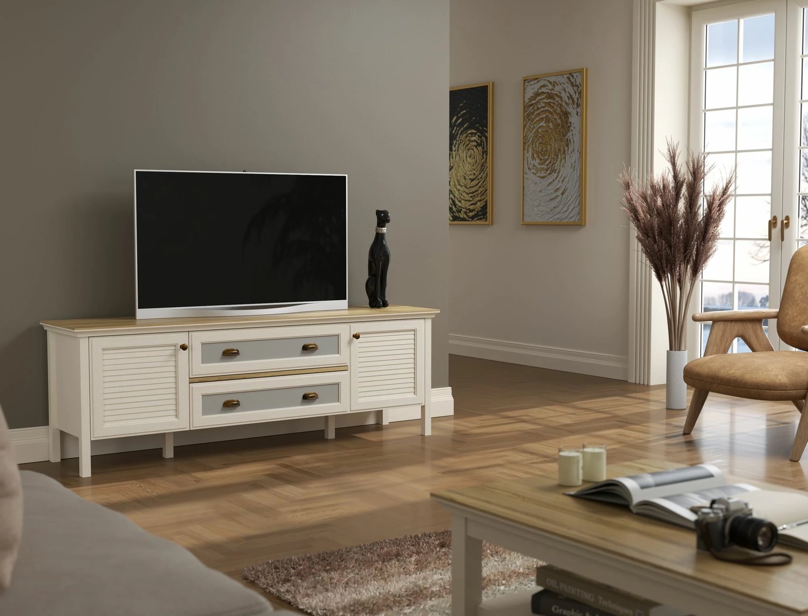 Komodë TV Skye Decor, krem, lis, gri, FRN-21026