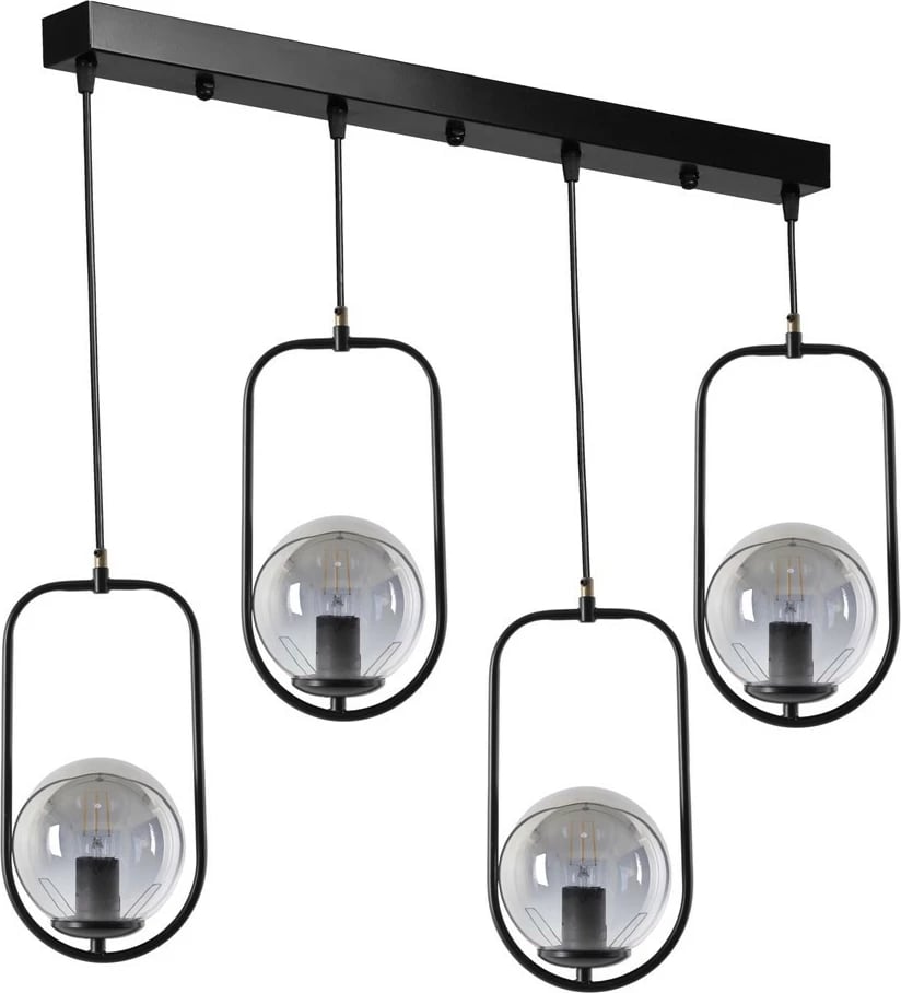 Llambë varëse industriale Opviq, 4 drita, xham i tymosur, ngjyrë e zezë