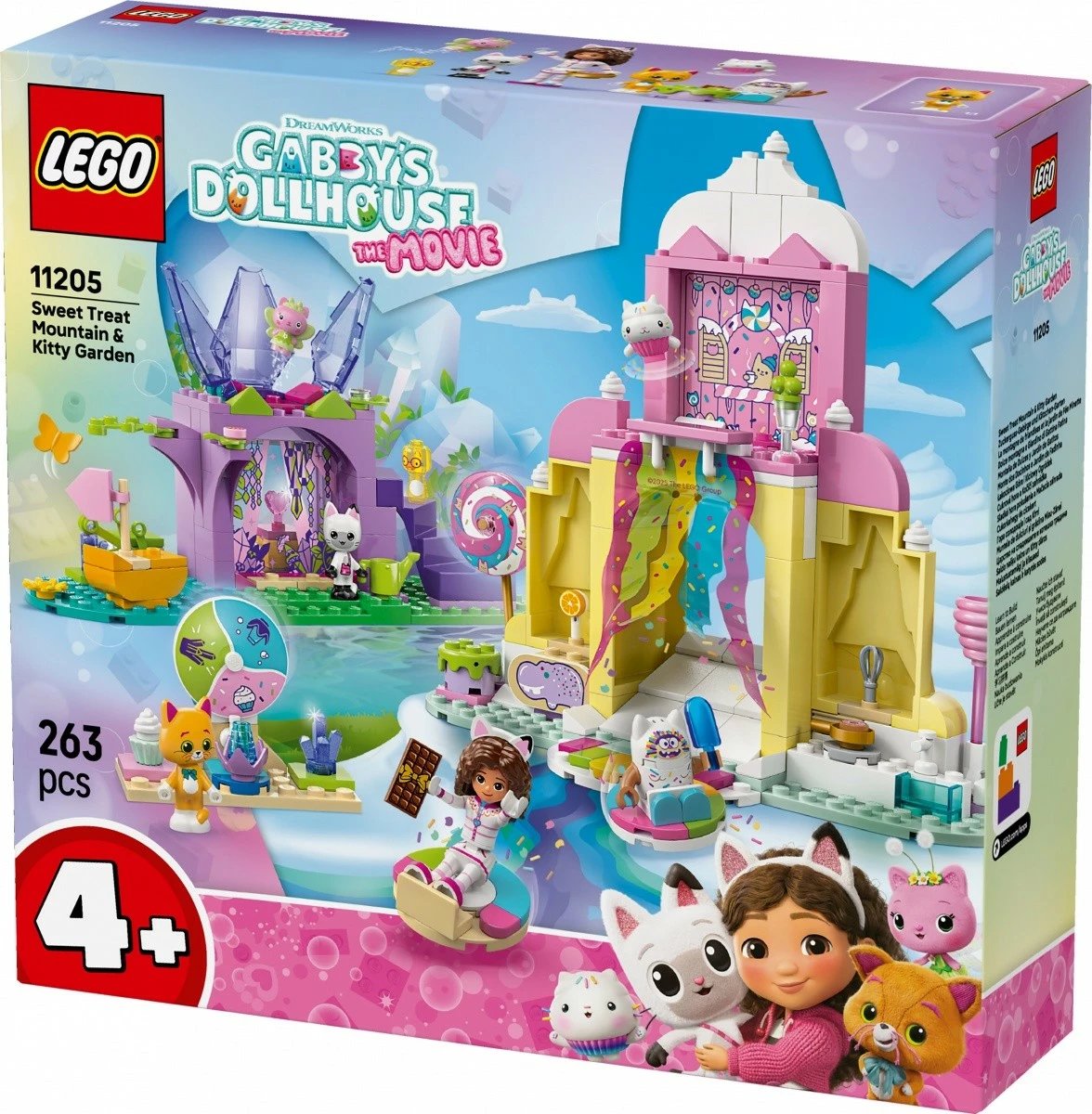 Set LEGO Gabby's Dollhouse 11205, 263 pjesë, Sweet Treat Mountain & Kitty Garden, për fëmijë 4+