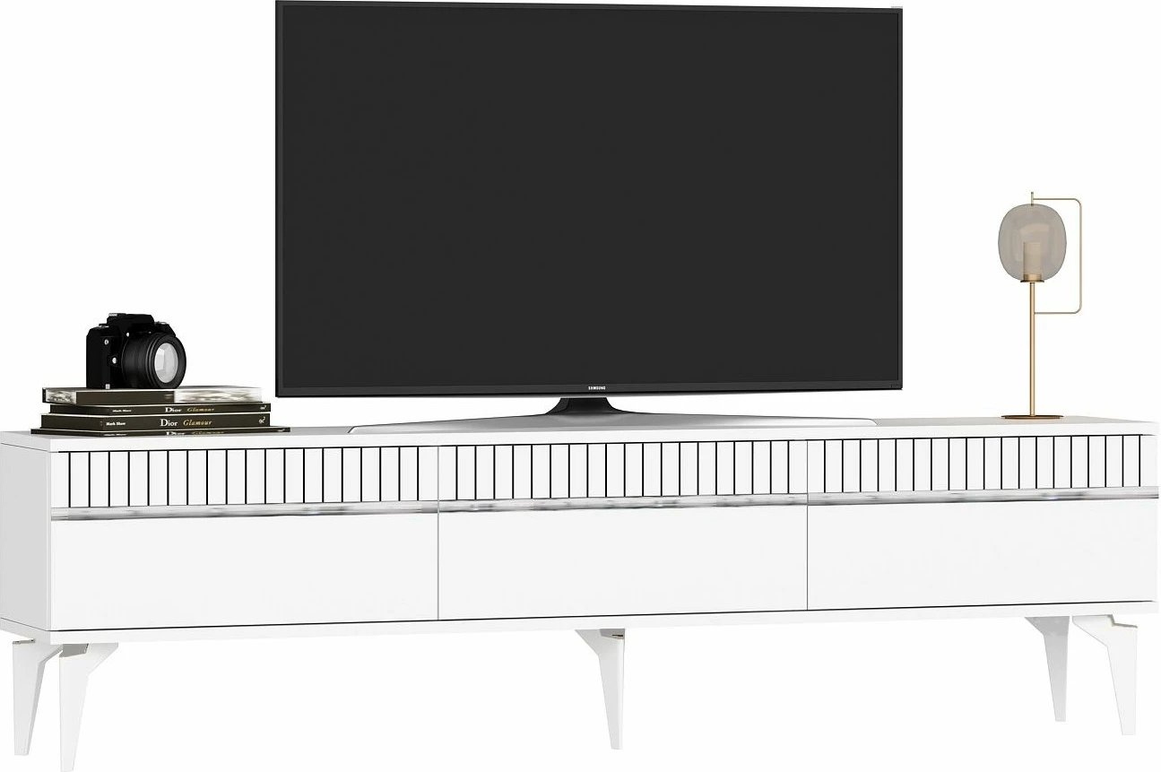 Komodë për TV, Skye Decor, ngjyrë e bardhë dhe argjend