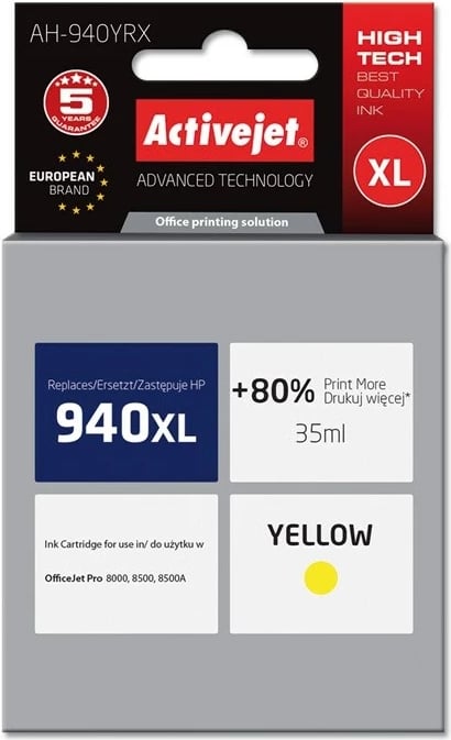 Ngjyrë zëvendësuese për printer Activejet për HP, AH-940YRX, 35 ml