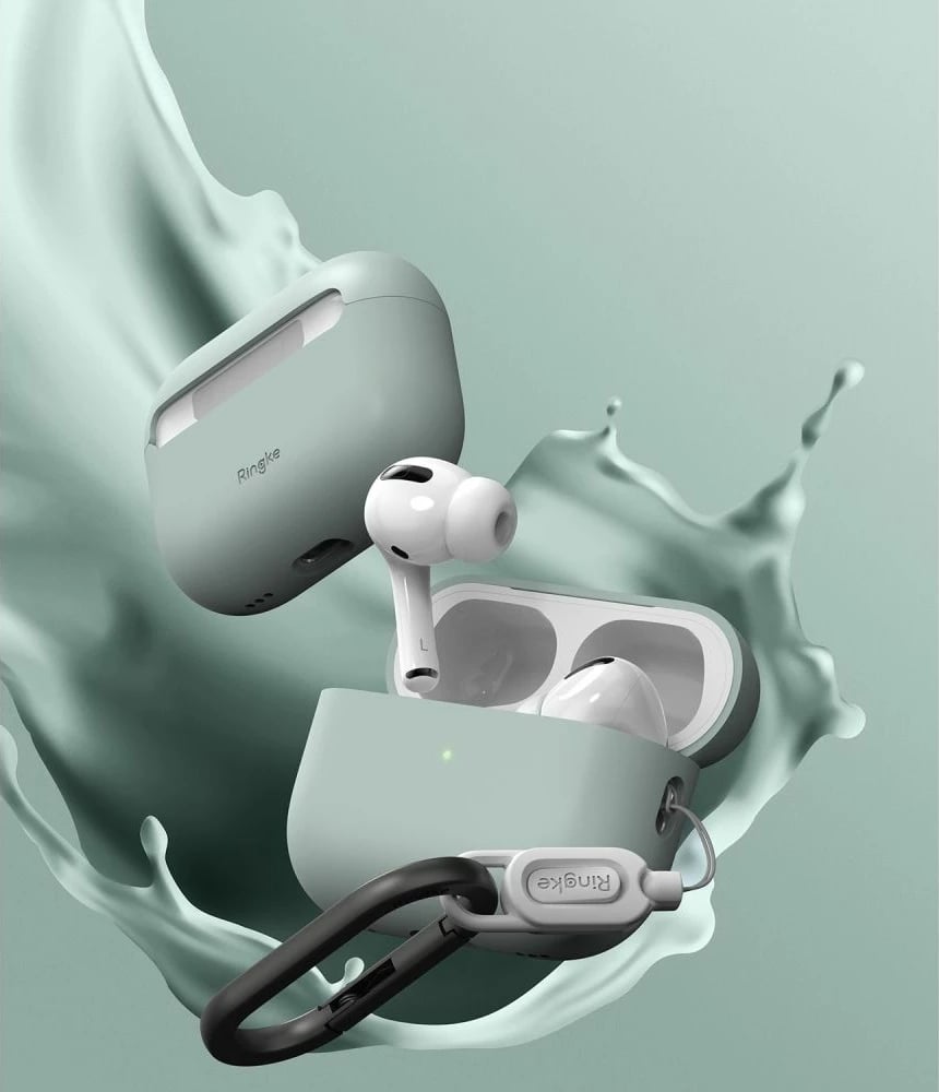 Mbështjellës Ringke për AirPods Pro/Pro 2, Silikon, i gjelbër, me karabiner