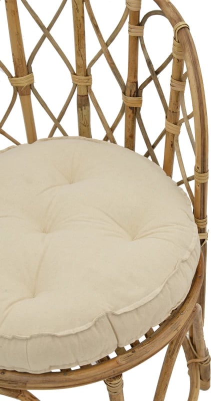 Karrige me krahë prej rrotani natyral me jastëk, 60x46x80 cm