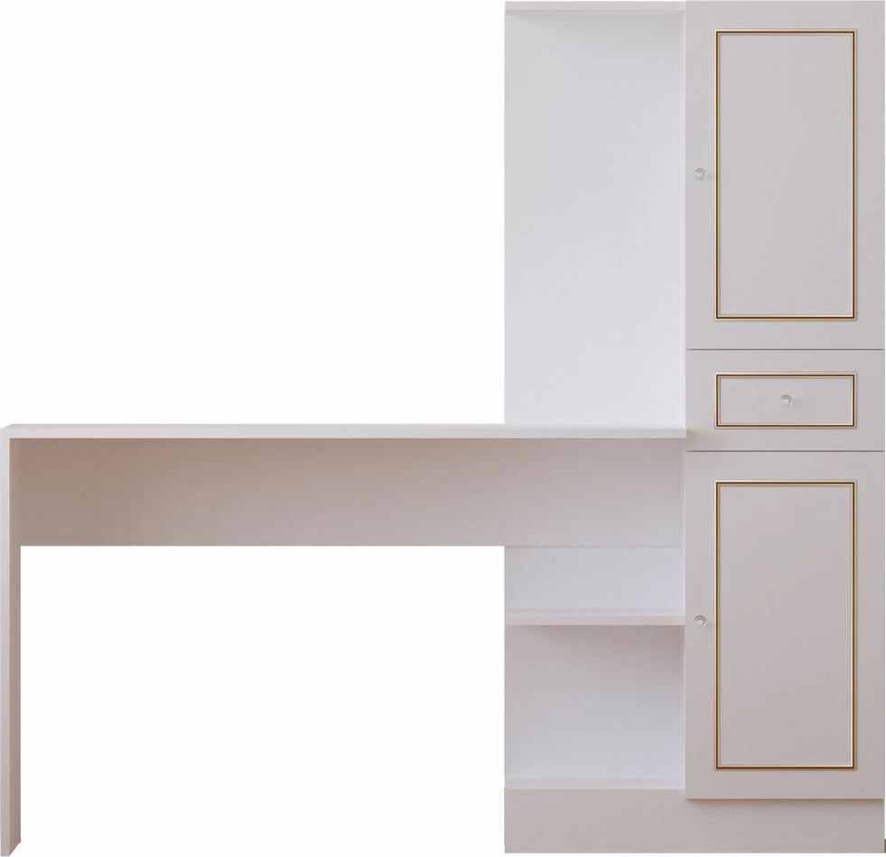 Tavolinë pune me raft librash, ngjyrë e bardhë mat, Skye Decor, Rb-087