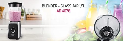 Blender Adler AD 4076, kavanoz xhami 1.5L, 500W (MAX 1000W), 2 shpejtësi, funksion akulli/pulse, i zi/argjendtë Blender Adler AD 4076, kavanoz xhami 1.5L, 500W (MAX 1000W), 2 shpejtësi, funksion akulli/pulse, i zi/argjendtë