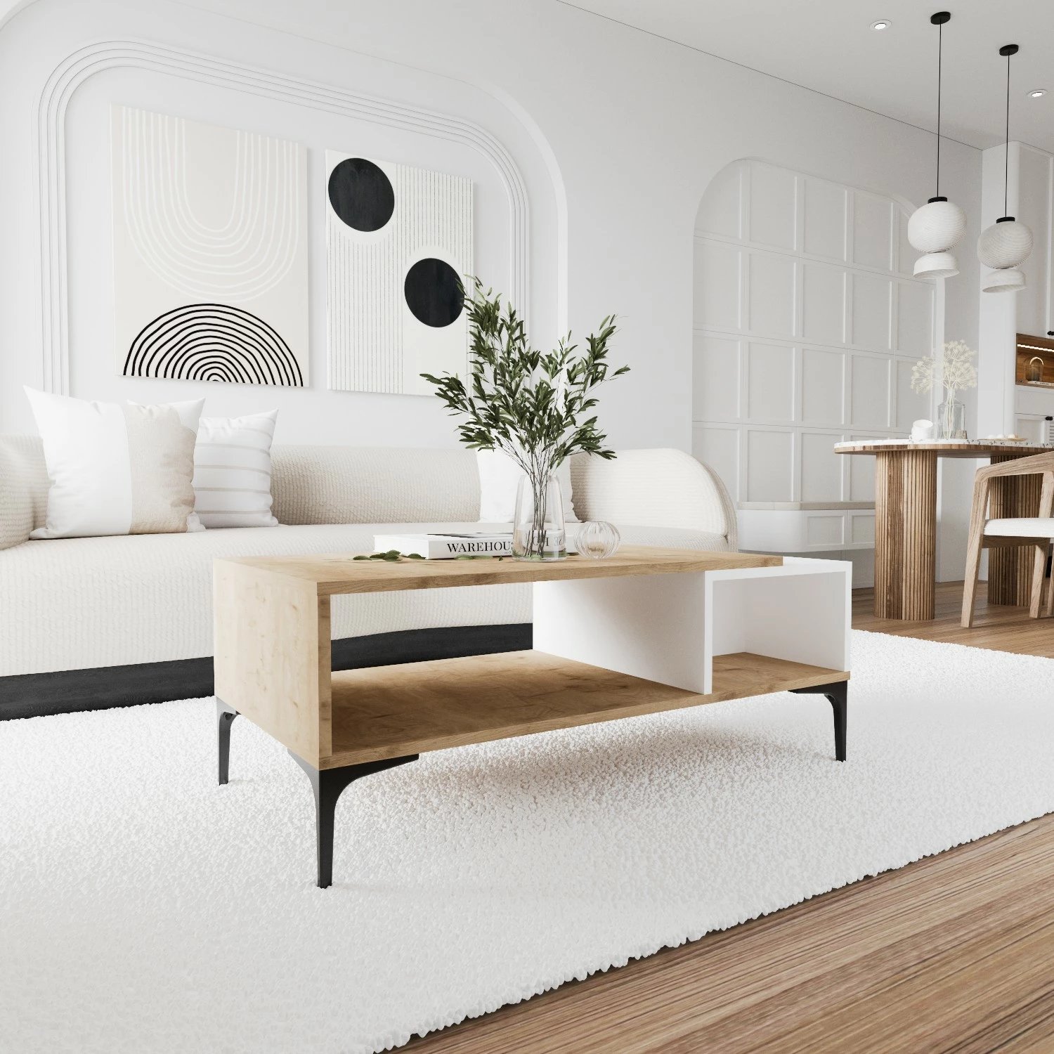 Tavolinë kafeje Skye Decor, bardhë dhe lis, Tarz