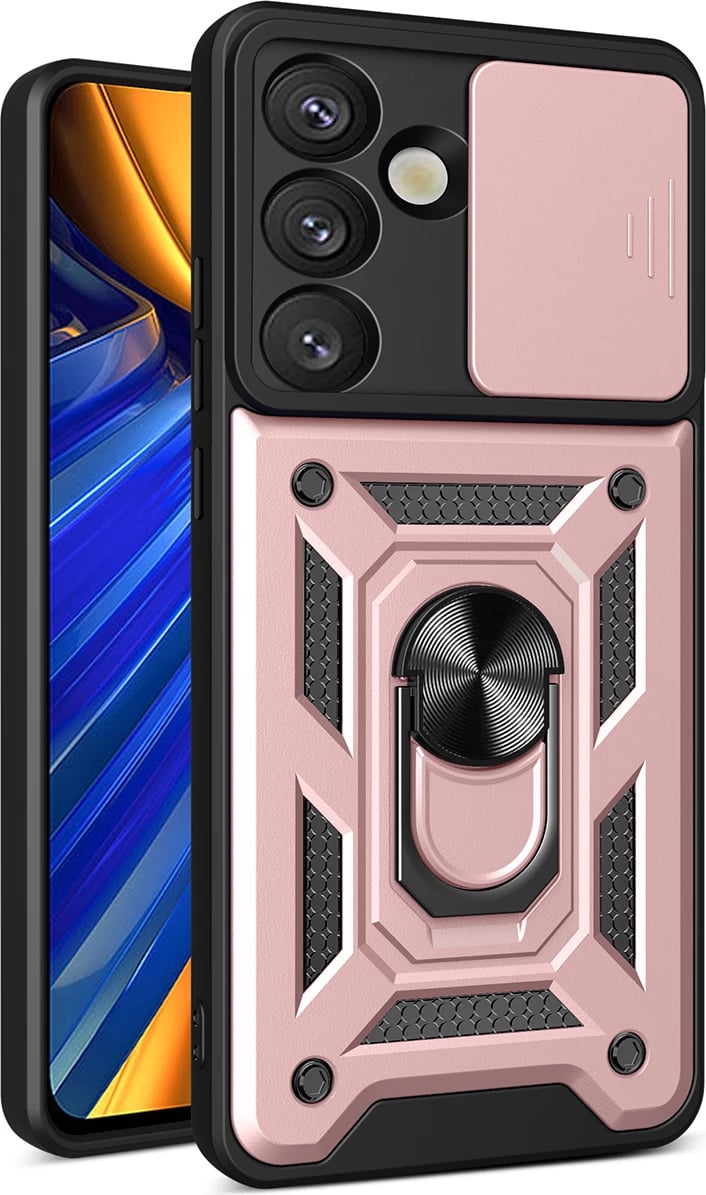 Mbështjellës Hurtel Hybrid Armor Camshield me kapak kamere dhe unazë metalike për Samsung Galaxy S25, Rozë