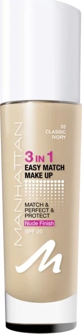 Krem pudër Manhattan 3 In 1 Easy Match, 32 Classic Ivory, 30ml