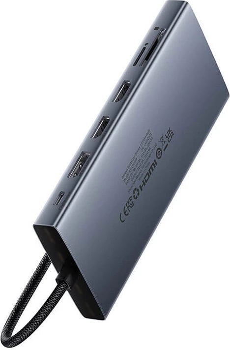 Hub Baseus PortalJoy 13in1, USB-C në HDMI+DP+VGA+C+USB+PD+RJ45+SD/TF+3.5mm, Gri