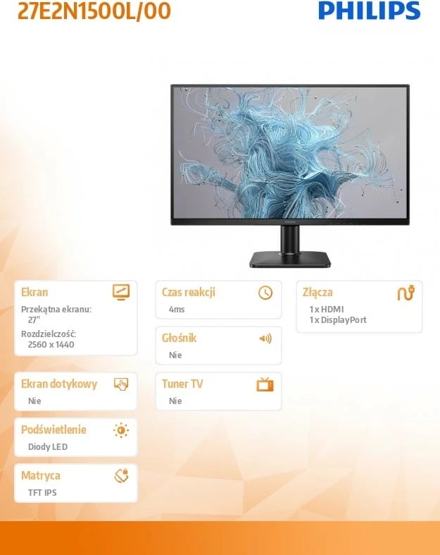 Monitor Philips 27E2N1500L/00, 27", IPS, 2560x1440, 75Hz, i zi