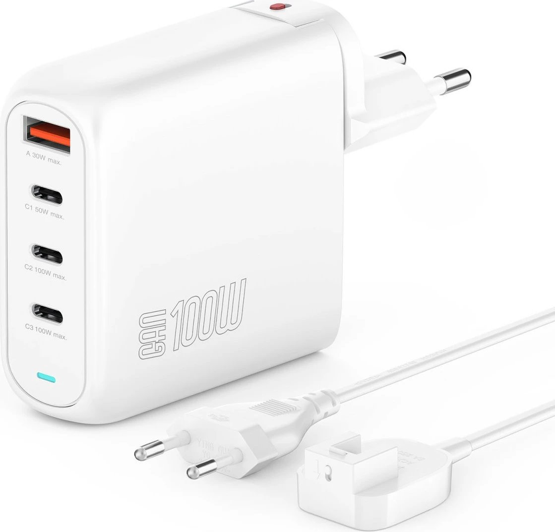 Karikues 4smarts GaN Flex Pro 100W, 3 USB-C + 1 USB-A, i bardhë