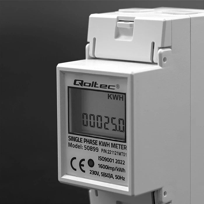 Qoltec 50899 Matësi elektronik njëfazor i konsumit të energjisë | 230 V | LCD | 2P | Hekurudhor DIN