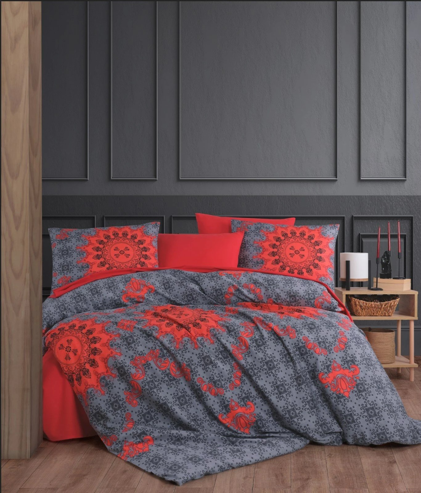 Set mbulesë për jorgan dopio, L'essentiel, Saltanat, e kuqe/anthracite