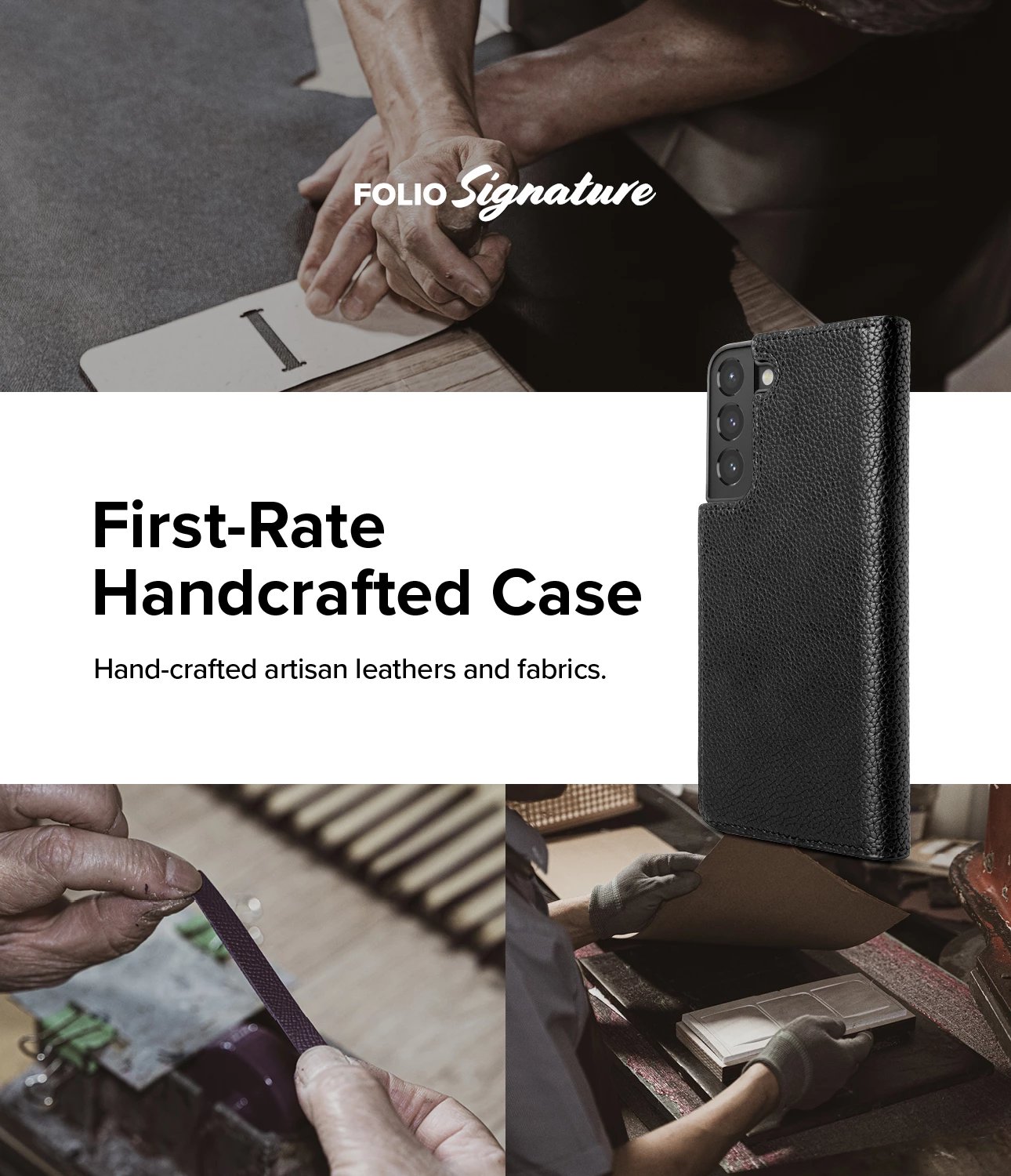Mbështjellës Ringke Folio Signature për Samsung Galaxy S22+, lëkurë sintetike, e zezë
