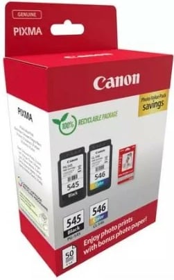Multipak bojë Canon PG-545/CL-546 me letër foto, për printer PIXMA, 8 ml, Zi/Ngjyrë, 50 fletë