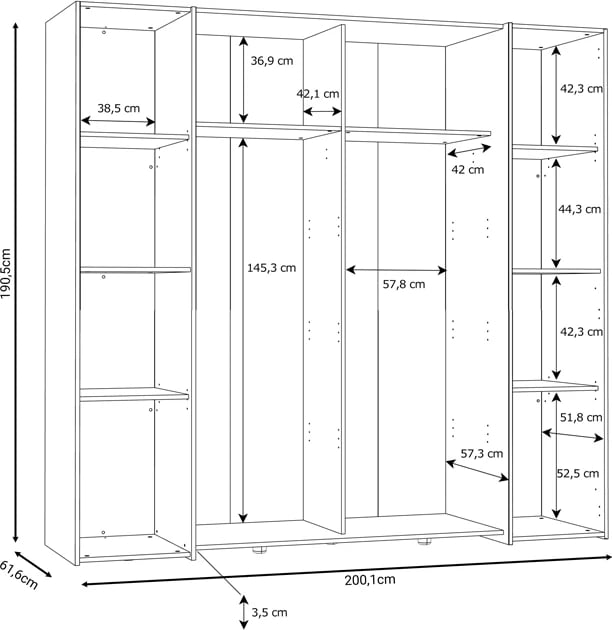 Dollap garderobë 4 dyer sonoma oak-white melamine 200x61.5x190.5cm