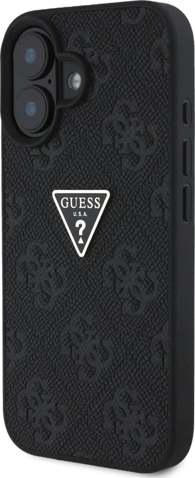 Mbështjellës Guess Hot Stamp 4G Pattern Triangle Metal Logo për iPhone 16, i zi Mbështjellës Guess Hot Stamp 4G Pattern Triangle Metal Logo për iPhone 16, i zi