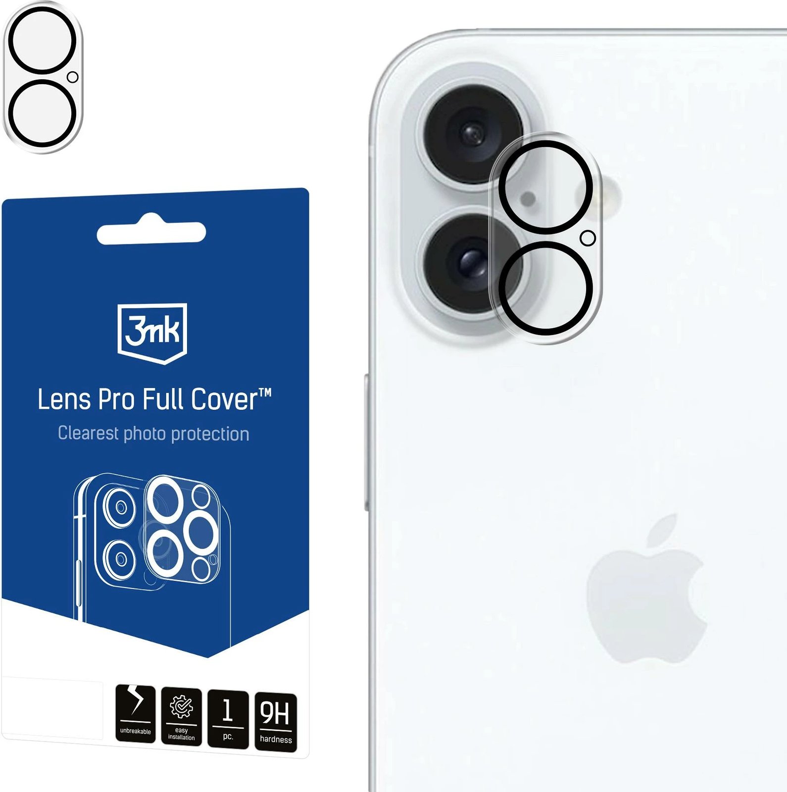 Mbrojtës xhami për kamerë, 3mk Protection Lens Pro Full Cover, për iPhone 16 / 16 Plus, Transparent