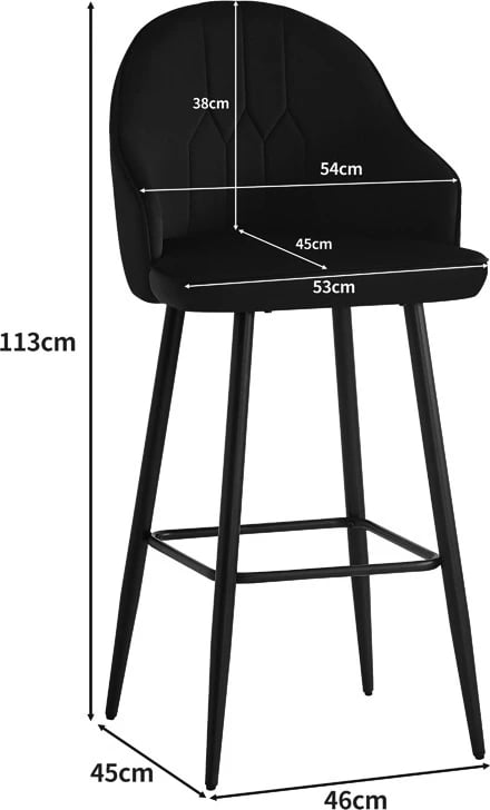 Karrige për bar Velva, kadife, ngjyrë e zezë, 49x63x113cm