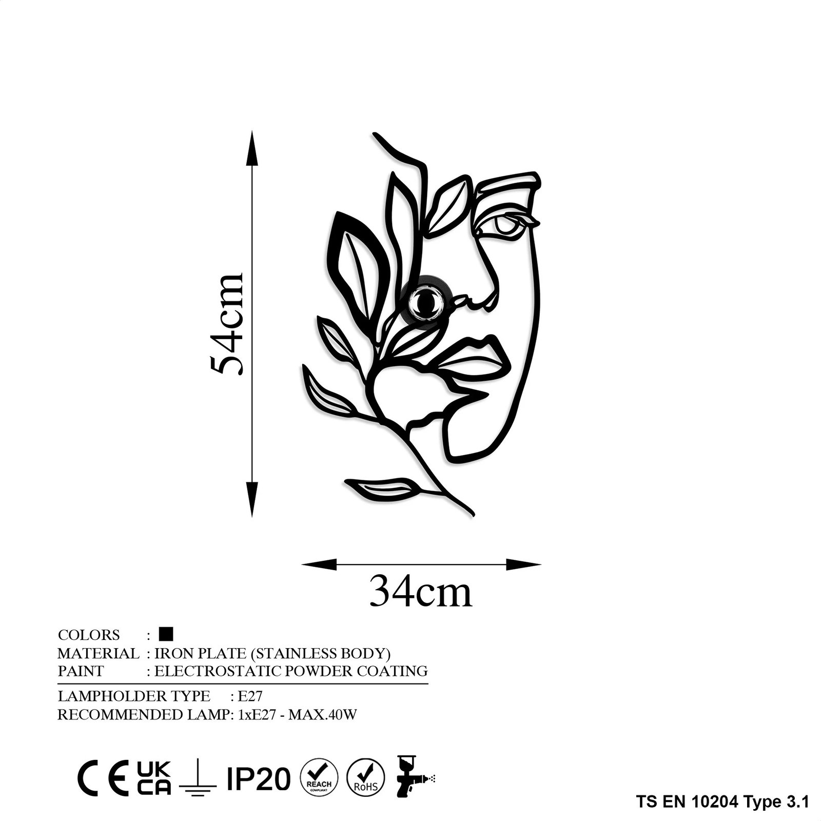 Llambë muri Opviq, fytyrë me lule