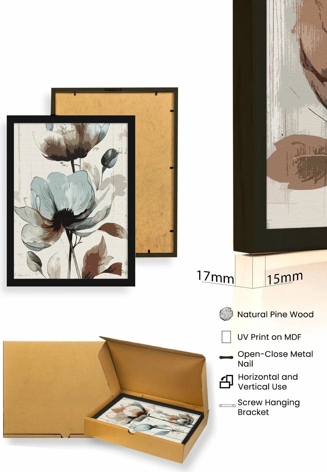 Pikturë dekorative me kornizë MDF (3 pjesë), Wallity, Huhu478S, 30x40cm