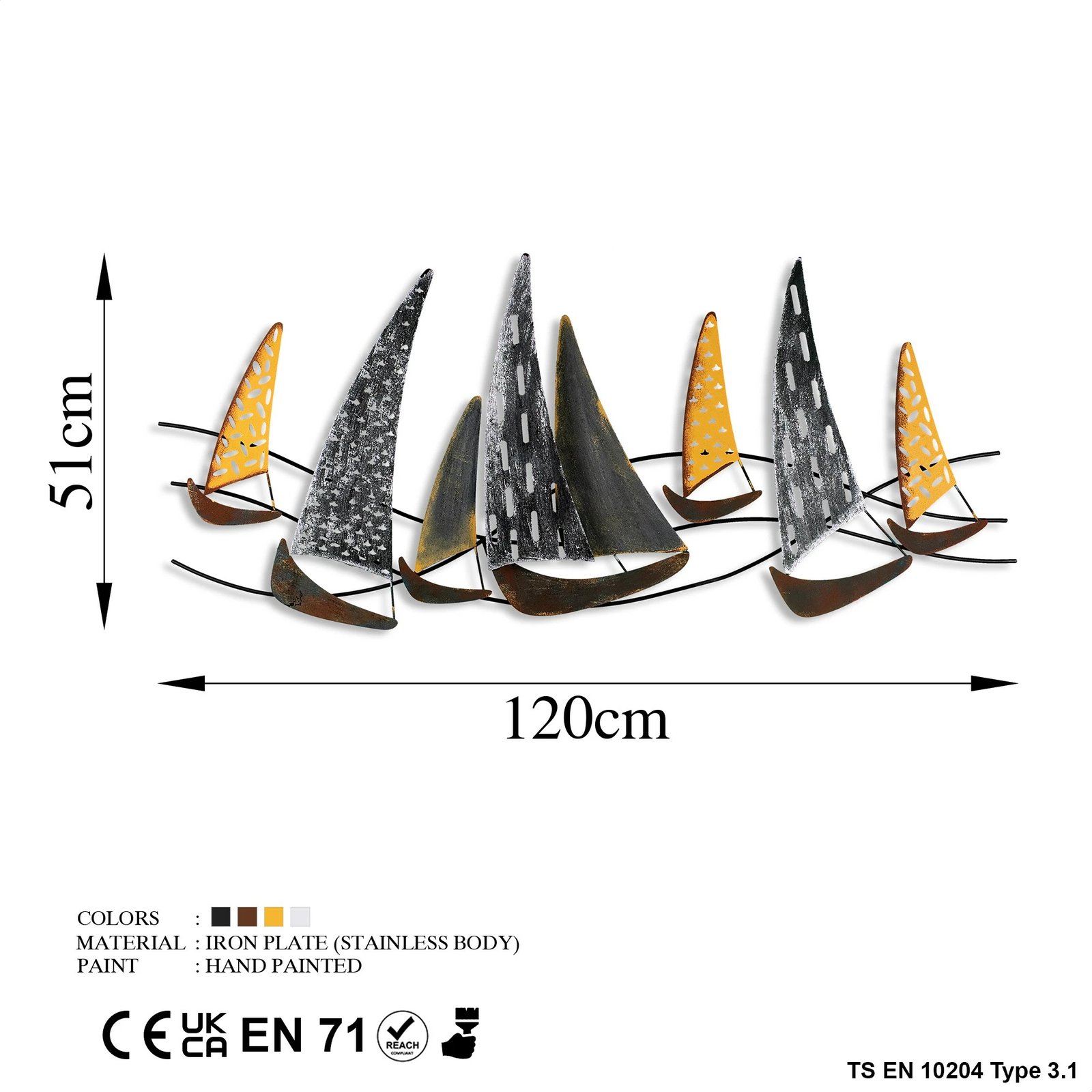 Aksesor dekorativ metalik për mur Wallity, Uskuna 2, shumëngjyrësh, 51x120cm