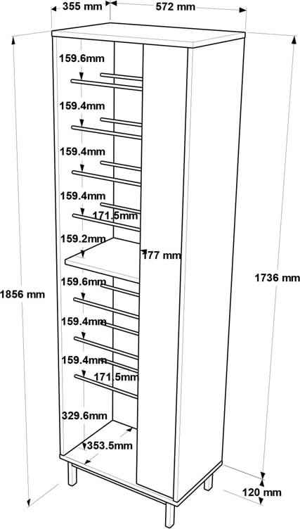 Raft këpucësh Scarpiera 9-vendëshe, hije natyrale-bardhë, 57.2x35.5x185.65cm