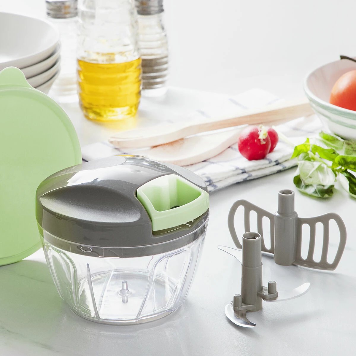 Grirës manual ushqimi InnovaGoods Spinop, 400 ml, i gjelbër/gri