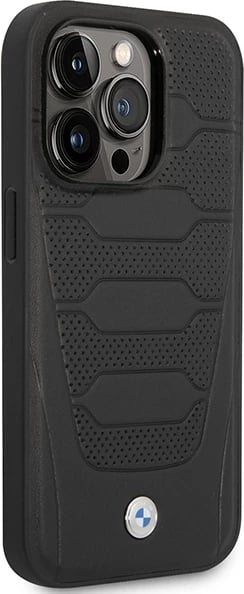 Mbështjellës BMW BMHMP14X22RPSK për iPhone 14 Pro Max 6.7", Leather Seats Pattern, MagSafe, zi