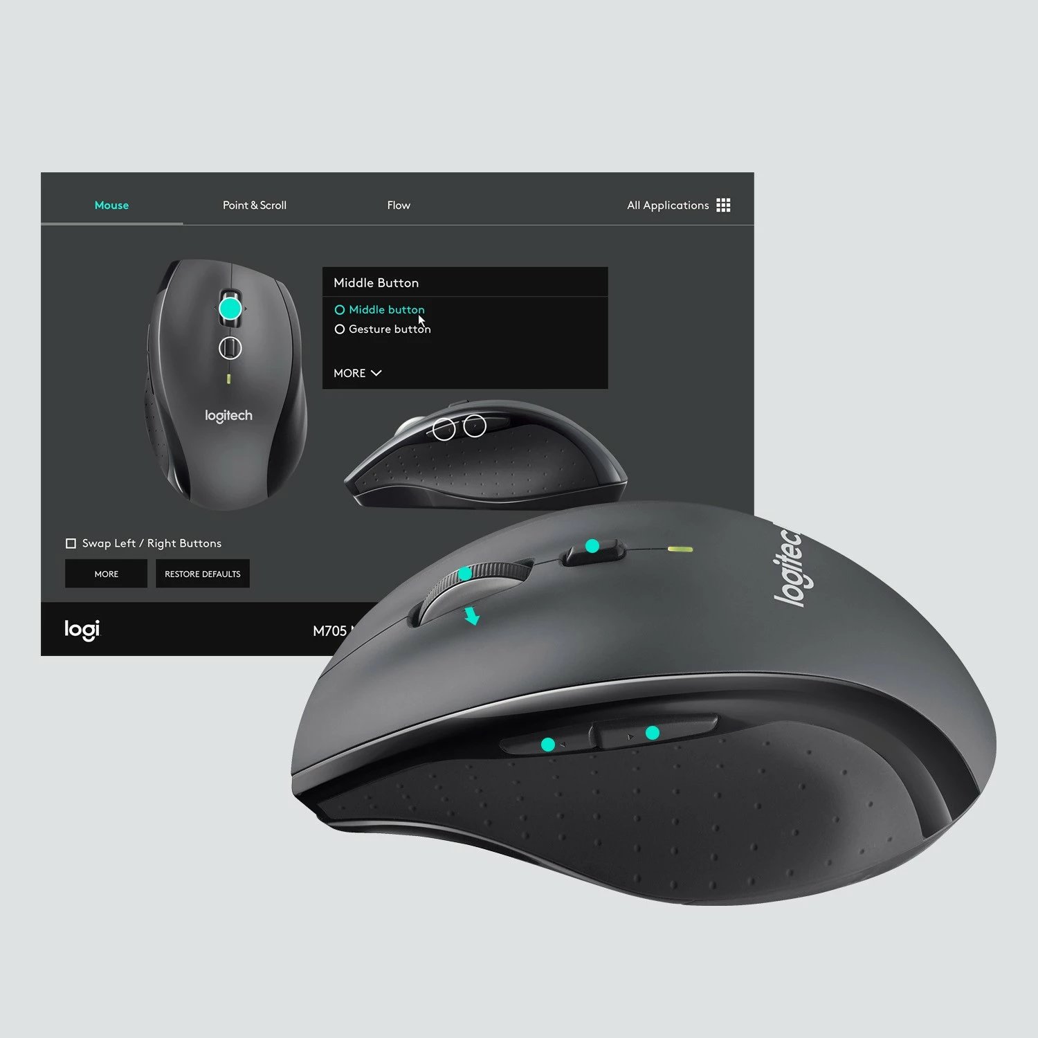 Maus Logitech Marathon M705, Djathtas, Optik, RF Wireless, 1000 DPI, Qymyr