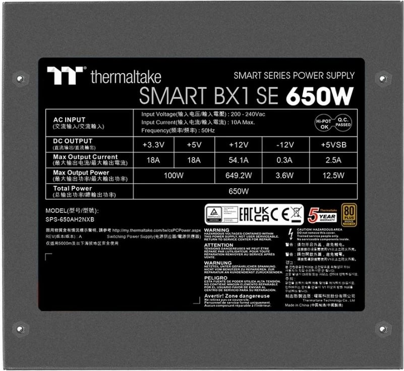 Kasë furnizuesi Thermaltake Smart BX1 SE 650W, 80 PLUS Bronze, e zezë